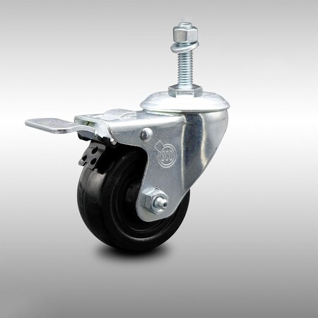 Service Caster 3.5 Inch SS Hard Rubber Swivel 3/8 Inch Threaded Stem Caster Total Lock Brake SCC-SSTSTTL20S3514-HRS-381615